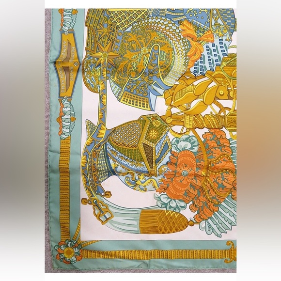Hermes Silk Scarf with Orange and Blue Accents - Picture 5 of 12